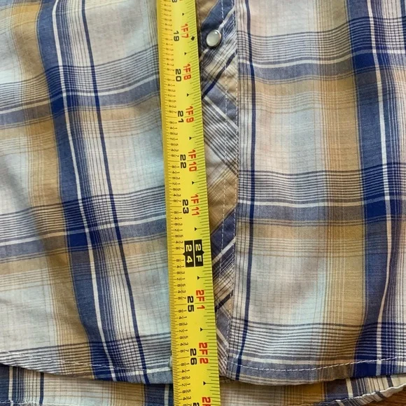 Wrangler Wrancher Pearl Snap Western Shirt Men’s Blue Plaid Size Large Cowboy - Picture 12 of 16